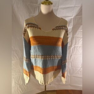 Cream and Orange Striped Knit Sweater